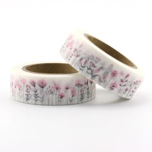 1pc DIY Japanese Paper Pink Flowers Washi Tape Paper Masking Tapes Adhesive Tapes Stickers Decorative Stationery Tape 1.5cm*10m