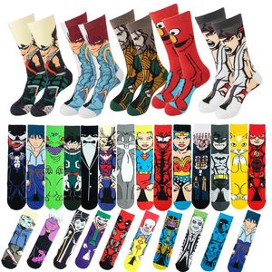 Men's Socks 1Pair Man Anime Knitting Hip Hop Women's Cartoon Middle Tube Sewing Pattern Funny Casual Street Cotton Skateboard