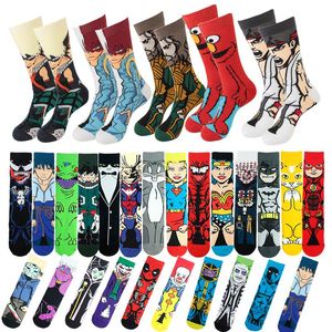 Men's Socks 1pair Man Anime Knitting Hip Hop Women's Cartoon Middle Tube Sewing Pattern Funny Casual Street Cotton Skateboard