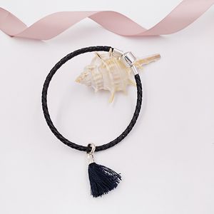 Smycken gör kit 925 Sterling Silver Chain Bead Pandora Jewlery Black Fabric Tassel Charms Women Friendship Armband för anpassade halsband för män DIY 797212CBK