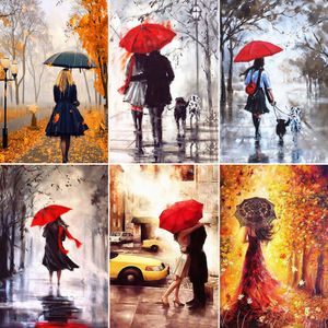 DIY 5D Diamond Painting Woman Cross Stitch Kit Full Drill Square Embroidery Rainy Autumn Mosaic Art Picture of Rhinestones Decor