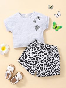 Wholesale baby patterns for sale - Group buy Baby Butterfly Pattern Dolman Sleeve Tee Leopard Print Shorts SHE