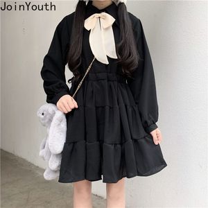 Joinyouth Women Lolita Dress Sweet Bow Cute Teens A line Pleated Streetwear Vestidos Japanese Gothic Long Sleeve Slim Dresses