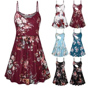 2021 Maternity Dress New Summer Drukuj Sling Karmienie Piersi Kobiety Odzieżowa Odzieżowa Sukienka Nursing Q0713