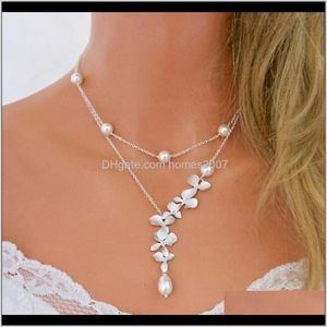 Halsband hängsmycken smyckenbridal smycken vit pärla sier pläterad metall blomma choker hänge dubbel lager halskedjor mode halsband fo