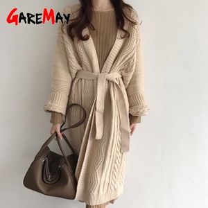 Winter Thick Long Cardigan Knitted Sweater Coat Women Sleeve Female Jumper Casual Streetwear Open Stitch 210428