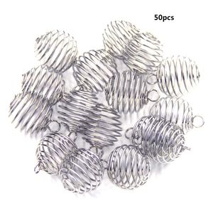 50pcs 25*30mm Plated Spiral Bead Cage Charms Pendants Hanging Hollow Lantern Ball Spring Pendant for Women and Men Jewelry Making