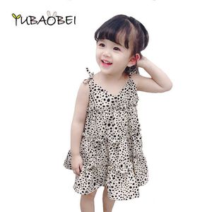 Baby Girl Fashion Clothing Sommar Barnens Leopard-Print Sleecless Dress Girl Bohemian Söt Klänning Best av Party Kids Kläder Q0716