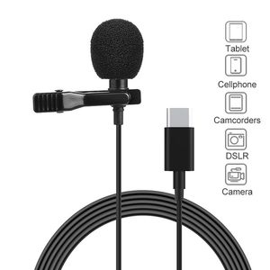 Mini Type-C 3.5mm Lavalier Inspelning Mikrofon för mobiltelefon iPad Portable Meeting Talk Chat Speaker 360 Vinkel HD Call Live Video Voice 1.5m Wired Microphone