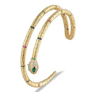 Klassisk guldfärg koppar zirkon dubbel lager orm form öppen manschett justerbara armband för kvinnor fest bar mode smycken Q0717