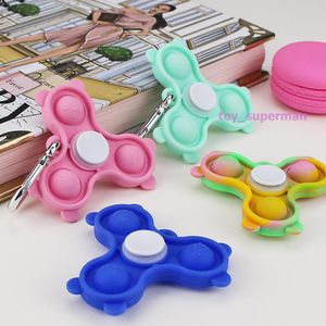 Fidget toys Keychain Fingertip Spinning silicone Push Bubble flip board relieve stress, children adult keychains