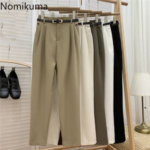 Nomikuma coreano elegante terno calças cinto cintura alta mulheres calças causal primavera calças novas pantalones de mujer 6e866 210427