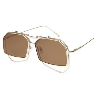 Zonnebril Mode Onregelmatige Vrouwen Mannen Metalen Vintage Flip Double Lens Sun Bril Dual Purpose Style Shades Gafas
