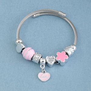 Armreif Süße Rosa Liebe Emaille Herz Perlen Für Frauen Fit Original Charms Armband DIY Anhänger Armreifen Mädchen Schatz Romantische geschenk