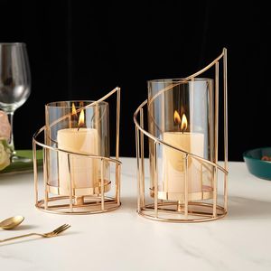 Candle Holders Living Room Home Decoration Wedding Table European Geometric Candlestick Golden Iron Holder Romantic Crystal Cup