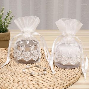 Gift Wrap White Organza Sweet Bag Mini 10x14cm Lace Drawstring Pouch Storage Jewellery Packaging Makeup Party Wedding Favours For Guests