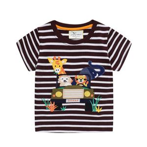 Jumping Metri Top Brand Summer Animals Applique Stripe Baby T-shirt Vendita Ricamo Bambini Tees Top Abbigliamento per bambini 210529