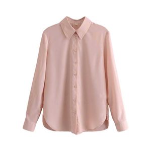 Streetwear Women Pink Turn Down Collar T Shirts Fashion Ladies Button Tops Causal Kvinna Chic Solid Blusar Elegant Tjej 210527