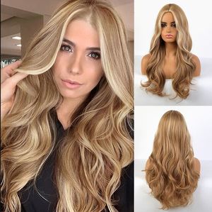 24 inch natural synthetic long wave brown wig have in stock