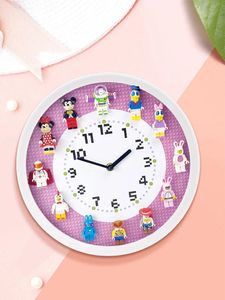 Orologi da parete Blocchi da costruzione 3D Orologio grande Decorazioni per camerette per adolescenti Design moderno 12 pollici Bambini muti