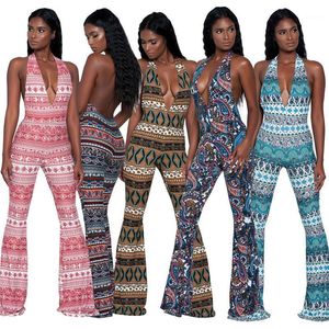 Women s Jumpsuits Rompers Summer Female Jumpsuit Printed Bohemian Casual Flare Pant Playsuit For Women