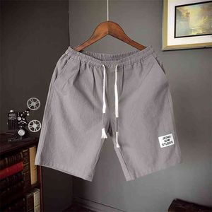 M-5XL Plus Size Herren Leinen Casual Classic Fit Elastische Taille Shorts mit Kordelzug Sommer Streetwear Kurze Hosen Männer XXXXXL 210716