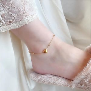 Anklets 316L aço inoxidável simples pêssego dourado coração amor anklet pingente titanium