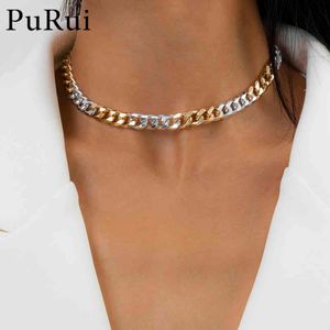 Punk Mixed Color Miami Cuban Chain Choker Necklace Collar Statement Gold & Sliver Color Women Necklace Chain On The Neck Jewelry X0509