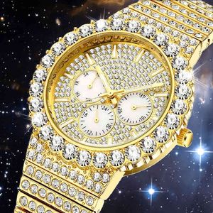 Vergoldeten Quarzuhren großhandel-Dropshipping k Überzogene Golduhr für Männer Hip Hop Euro Out Herrenuhren Quarz Armbanduhr Mann Chronograph Bling Diamantstunden