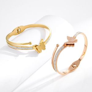 Fascino Moda Estetica indipendente Farfalla Fiore Primavera Gioielli in acciaio inossidabile Bracciale in oro rosa Braccialetto regalo per la festa della ragazza