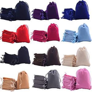100 pçs / lote sacos de veludo com saco de presente de cordão bolsas de jóias sacos para o casamento de Natal e acessórios de artesanato DIY