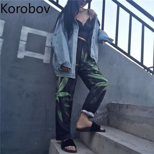 Korobov Summer Koreański Dorywczo Kobiety Spodnie Plaża Styl Szeroki Spodnie Nogi Harajuku Ulzzang Streetwear Kobiet Spodnie 210430