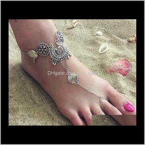 Anklets Jewelry Drop Delivery 2021 Europe And The United States Fashion Simple Flowers Hollow Water Droplets Tassel Anklet Foot Ring Eisy5