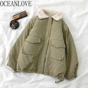 Kieszenie zimowe Kurtki Kobiety Koreański Grube Ciepłe Parki Vintage BF Cargo Mujer Chaqueta Zipper 18708 210415