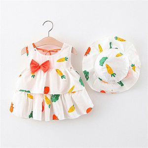 Summer Newborn Baby Girl Dress Toddler Infant Printed Princess Dresses for 1 Year Girl Birthday Clothing With Hat Baby Outfits Q0716