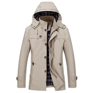 Мужская траншея пальто Длинные отворотки ветровка куртка весной осень хлопчатобумажная мужская одежда с капюшоном зима 210819