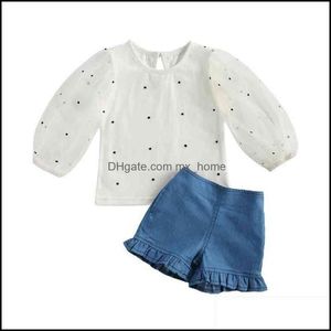 Clothing Sets Baby & Kids Baby, Maternity 2-6Years Toddler Fashion Girls Clothes Polka Dot Print Long Lace Puff Sleeve Tops Ruffles Shorts 2