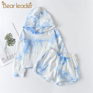 Kids Children Autumn Spring Clothes Set Tie-dye Casual Suit T-shirt Hooded Sweatshirt Shorts 2Pcs Baby Clothing 210429