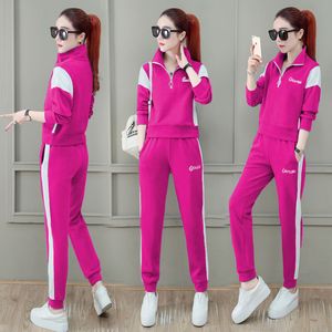 Casual 2 pezzi Set Tuta Donna Primavera Moda Mezza cerniera Colletto alla coreana Manica lunga Pullover Top + Pantaloni Pantaloni da jogging Tuta X0428