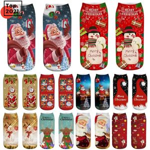 Kvinnor Flickor Strumpor Jul Rolig 3D Tryckta Unisex Novelty Men Casual Low Cut Cartoon Elk Snowman Ankle Xmas Sox Femalesock CO27 MOK1