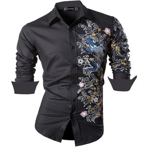 Sportrendy Men s Shirt Dress Casual Long Sleeve Slim Fit Fashion Dragon Stylish JZS091 Black
