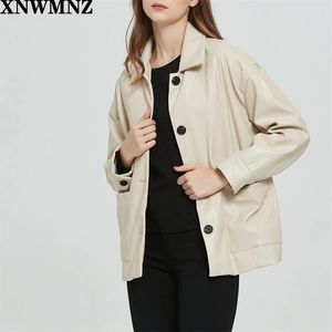 Frauen Junge Freund schwarz Kunstleder Jacke Mantel Tasche Damen Langarm lose Oversize Mantel hohe Qualität 210520