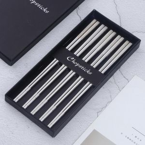 Chopsticks 5 Pairs Sushi Japanese Stainless Steel Set With Gift Box Black Chinese Chop Stick Camping Cutlery Tools