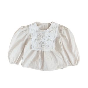 Girls Blouse White Shirts Cotton Lace Shirt Spring Long Sleeve O-neck Child Kids Baby Toddler Tops 1-6 Year 210331