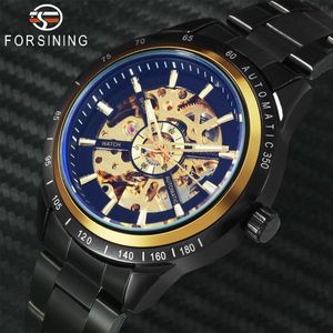 Automatic Mechanical Watch Men Blue Mirror Case Skeleton Watches Stainless Steel Strap Army Male Clock Wristwatches