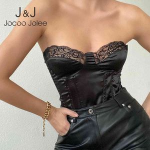 Jogoo elegante barras pescoço sem mangas colheita tops sexy mulheres lace patchwork strapless fino tanques de verão túnica chique 210518