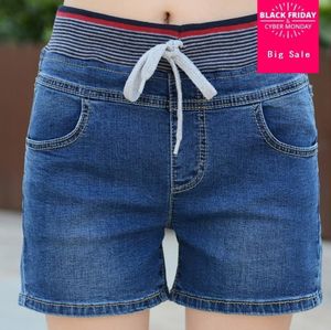 Pantaloncini casual a vita alta taglie forti estivi Jeans elasticizzati in denim a vita da donna