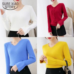 Autumn Winter V-neck Flare Sleeve Sweater Can Be Worn Forth Back Strap Women Sweaters and Pullovers 6508 50 210417