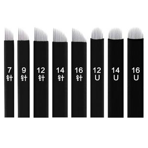 100pcs NANO Black 0.18mm Lamina U SHape 9 12 14 16U 18U Microblading Needles for Permanent Makeup Supplies Manual Eyebrow Blades 211229
