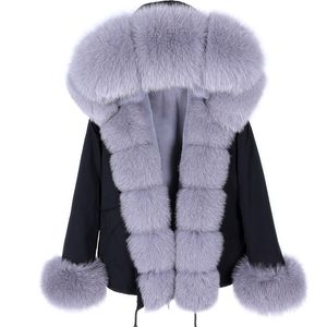 Maomaokong Parka Vinterjacka Kvinnor Real Fur Coat Big Natural Raccoon Fur Hood Tjock Varm Kort Parkas Streetwear 211007